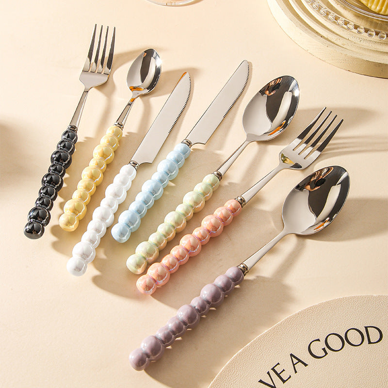 Ceramic Pearl Handle Knife Fork And Spoon Household Eating Soup Spoon Western Foodsteak Knife And Fork