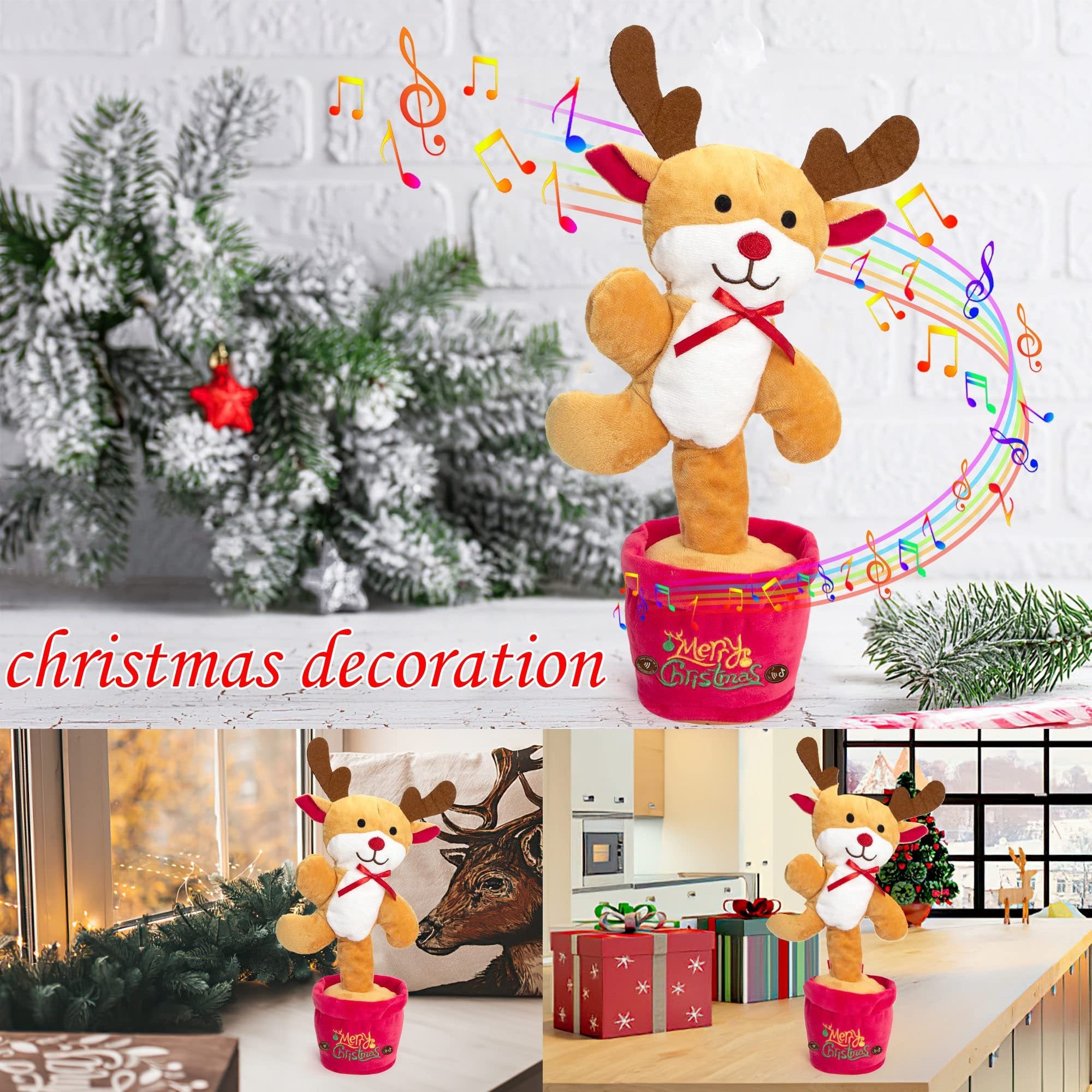 Dancing Christmas Toys Funny Tree Repeat Talking  Electronic Plush Toys Can Sing Record Lighten