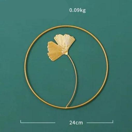 Nordic Style Wall Hanging Decor Ginkgo Leaf Iron Art Round Wall Decoration Pendant Living Room Sofa Background Wall Porch Mural