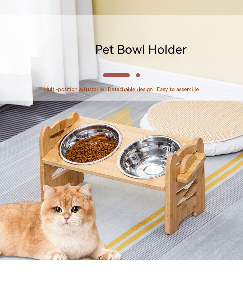 Pet Cat Food Double Bowl Bracket Stainless Steel Dining Trolley