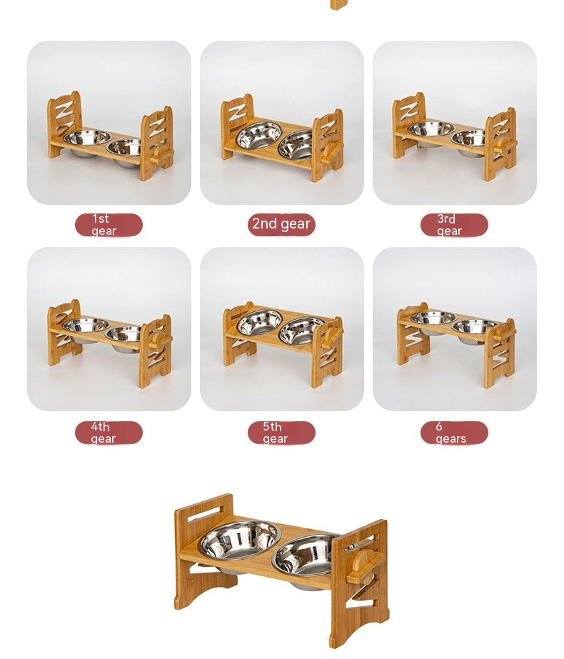 Pet Cat Food Double Bowl Bracket Stainless Steel Dining Trolley