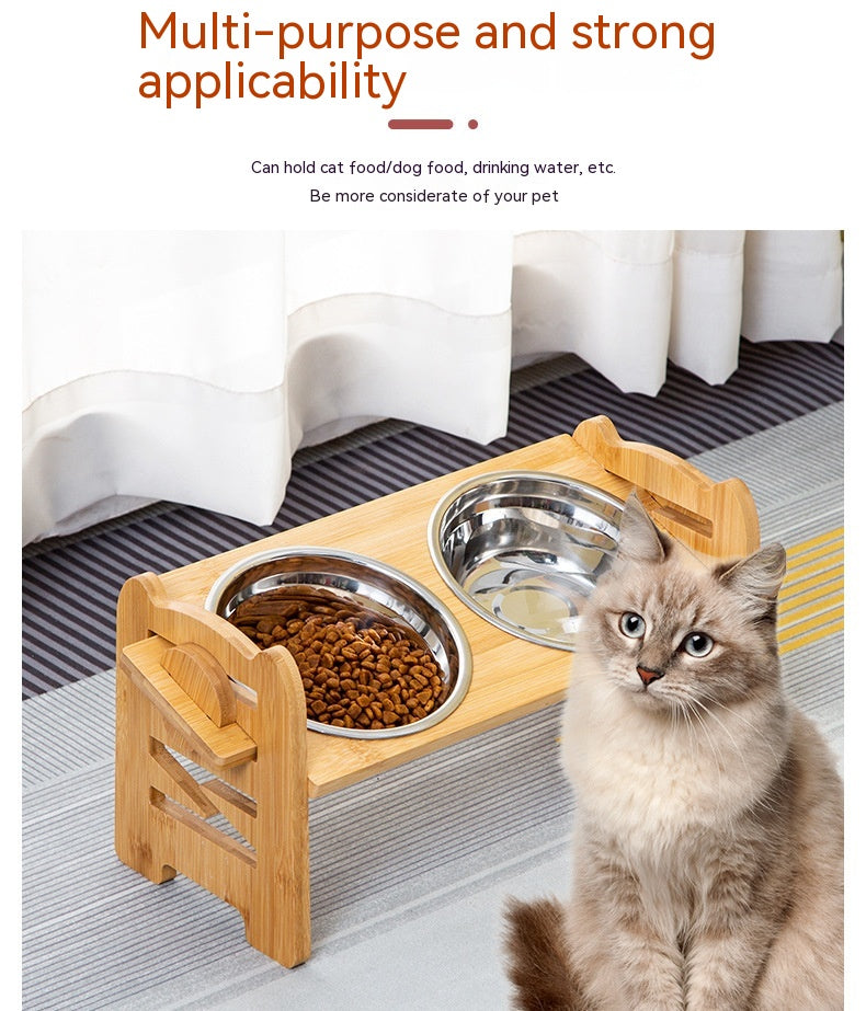 Pet Cat Food Double Bowl Bracket Stainless Steel Dining Trolley