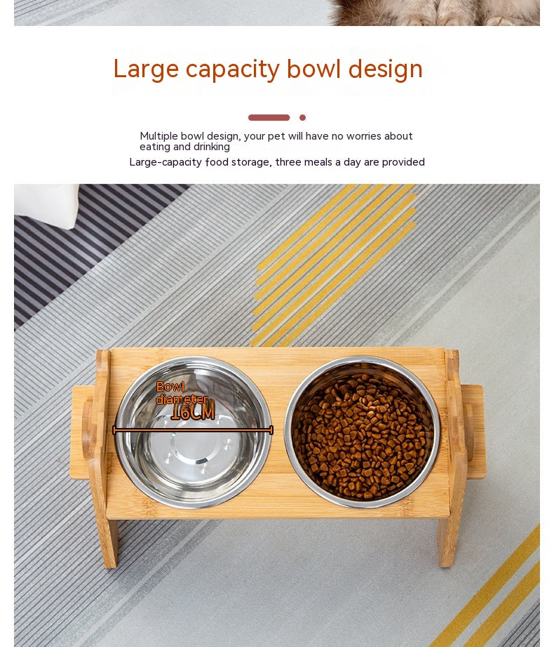 Pet Cat Food Double Bowl Bracket Stainless Steel Dining Trolley