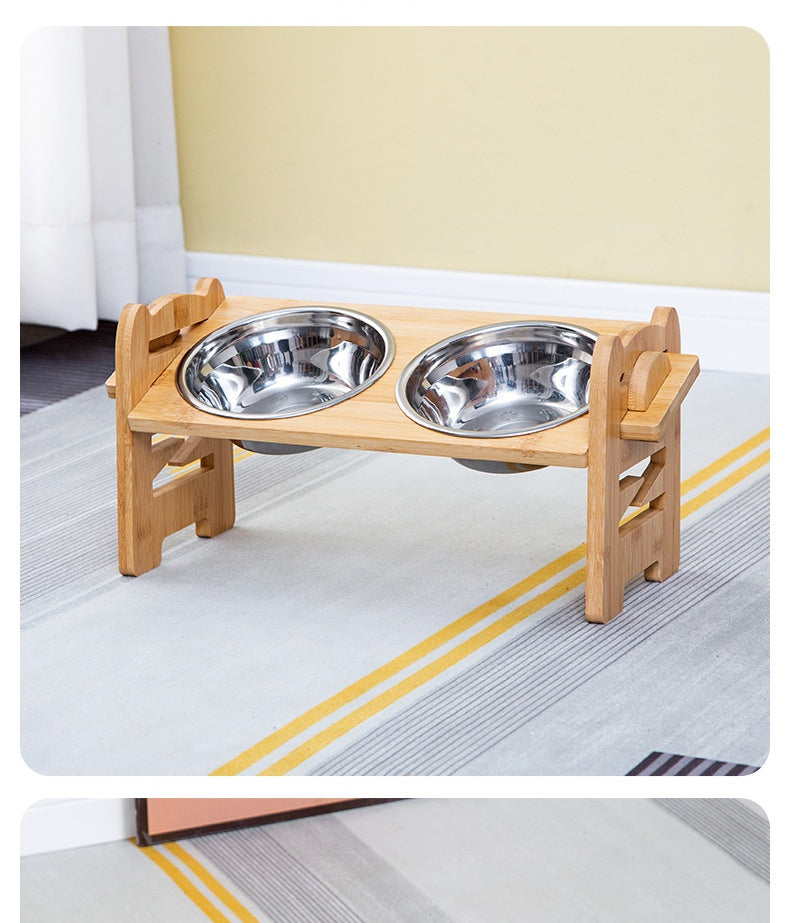 Pet Cat Food Double Bowl Bracket Stainless Steel Dining Trolley