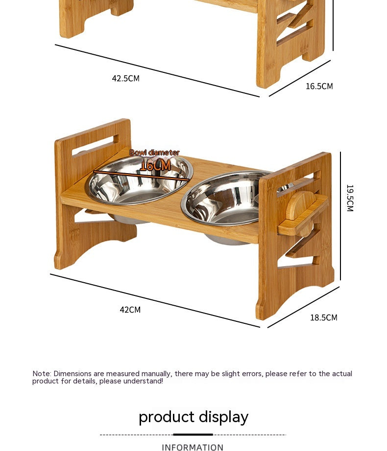 Pet Cat Food Double Bowl Bracket Stainless Steel Dining Trolley