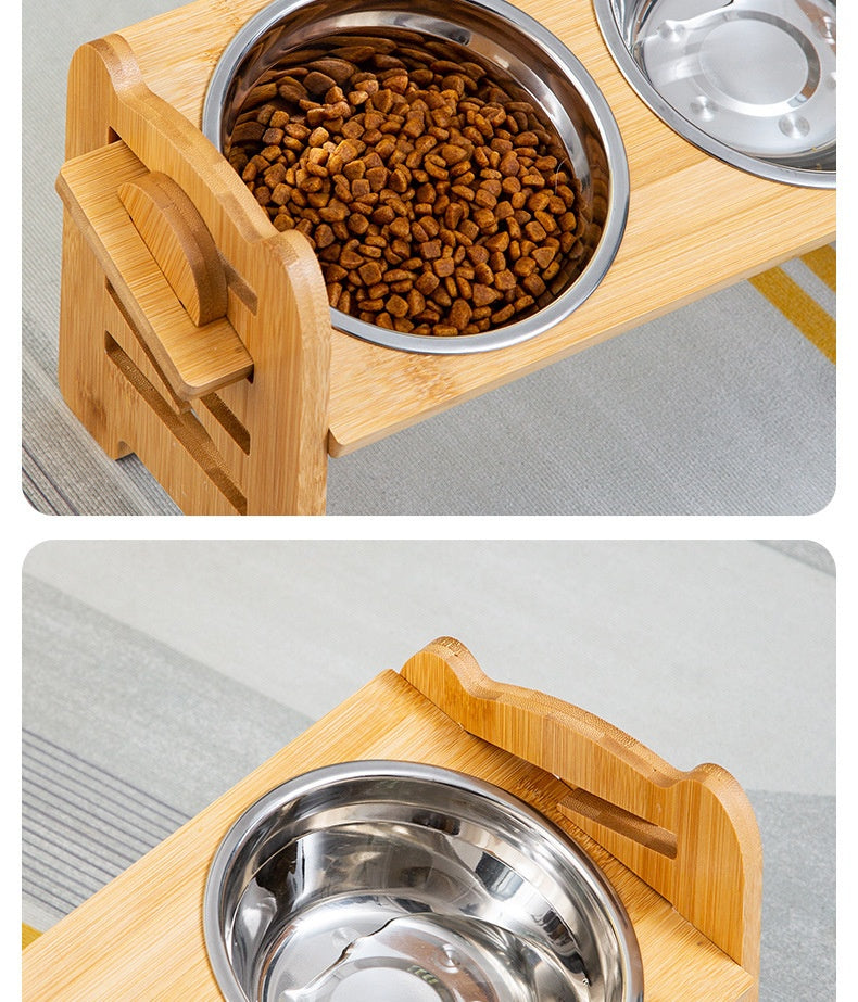 Pet Cat Food Double Bowl Bracket Stainless Steel Dining Trolley