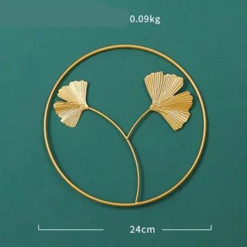 Nordic Style Wall Hanging Decor Ginkgo Leaf Iron Art Round Wall Decoration Pendant Living Room Sofa Background Wall Porch Mural