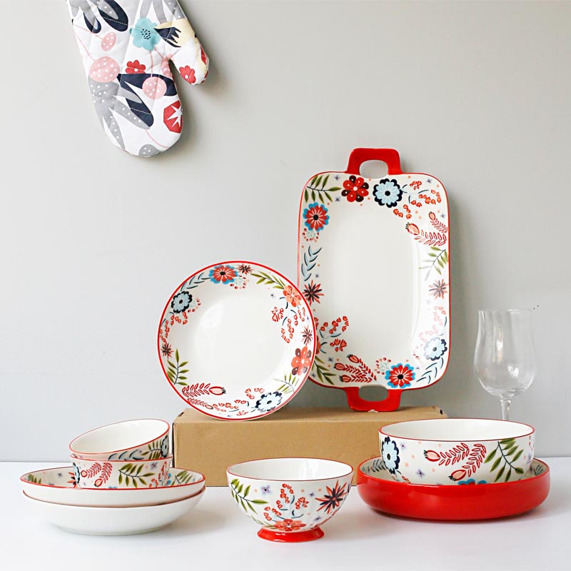 Home American Tableware Hand Drawn Creative Floral Style