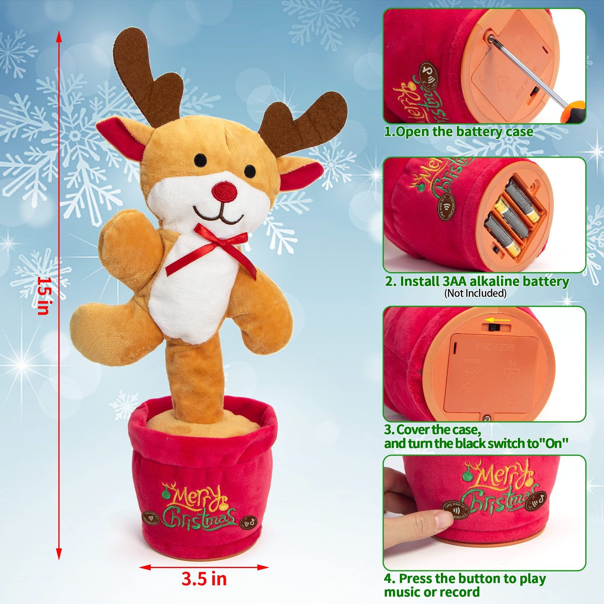 Dancing Christmas Toys Funny Tree Repeat Talking  Electronic Plush Toys Can Sing Record Lighten