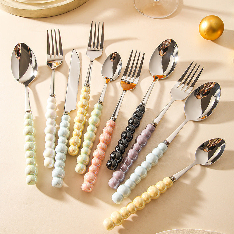 Ceramic Pearl Handle Knife Fork And Spoon Household Eating Soup Spoon Western Foodsteak Knife And Fork