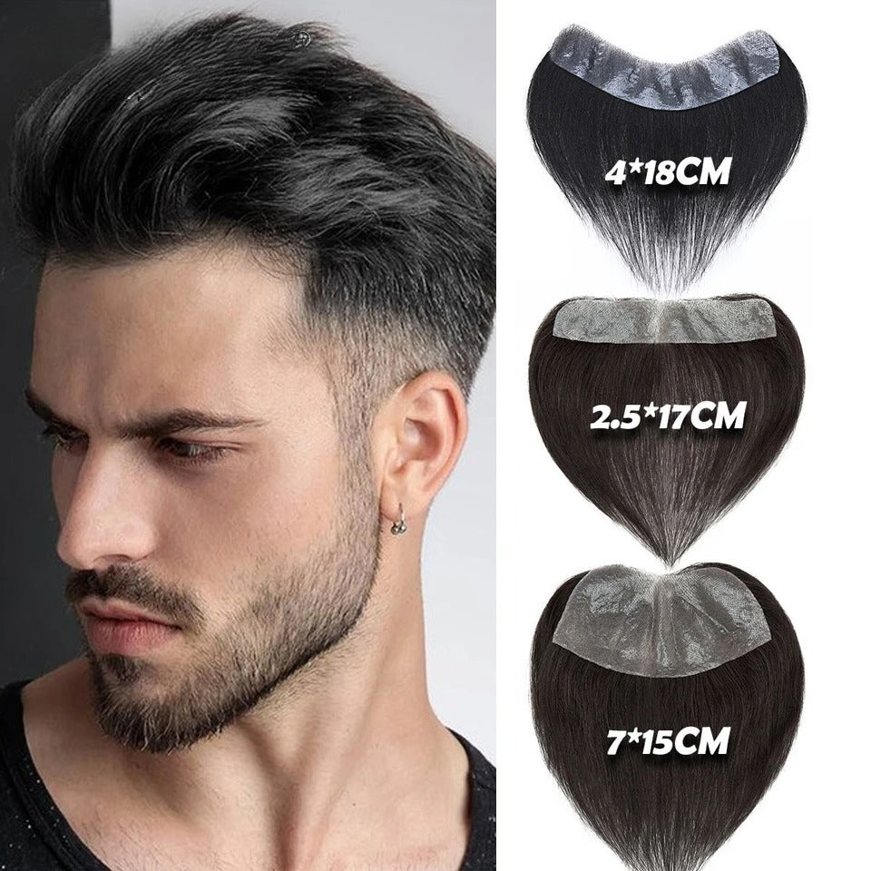 V-Loop Frontal Skin PU Base Hairline Hair V-Shape Men's Forehead Hairline Toupee