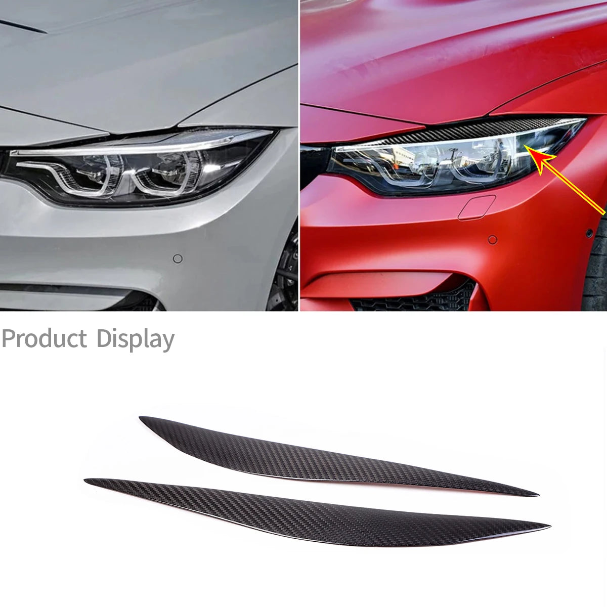 For BMW 4-series F32 F33 F36 M3 F80 M4 F82 F83 2014-2018 Real Carbon Fiber Car Headlight Eyebrow Eyelids Cover