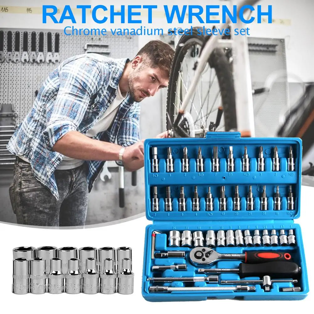 46pcs Socket Set Car Repair Tool Ratchet Spanner Wrench Screwdriver Set