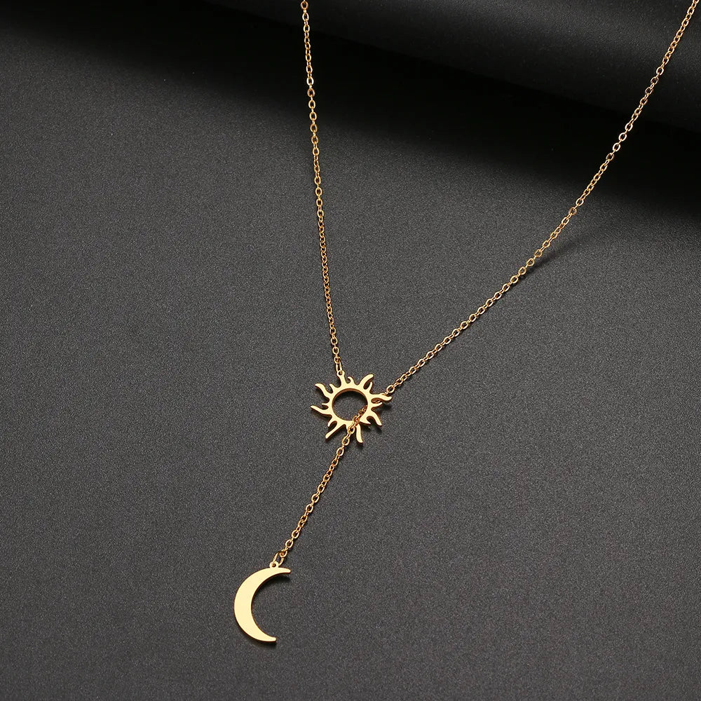 New Stainless Steel Sun Totem And Moon Necklace For Women Fashionable Exquisite Summer Must-Have Party For Friend Jewelry