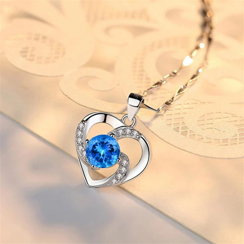 Crystal CZ Heart Pendant Choker Necklace 925 Sterling Silver Chain Necklaces For Women Wedding Jewelry Gifts