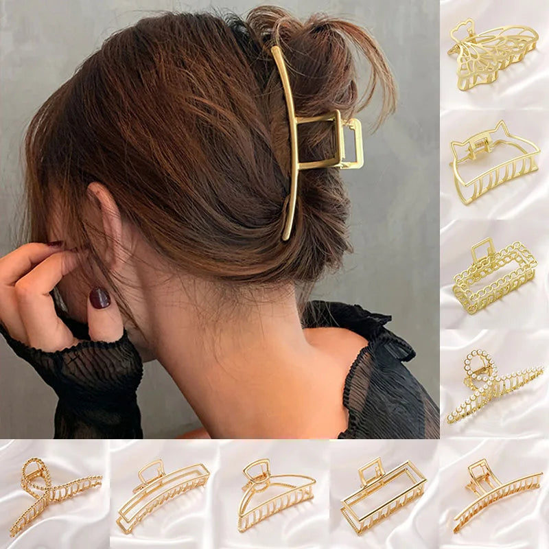 Women Fashion Simple Gold Color Hair Claw Retro Hair Clips Headband Hairpin Hair