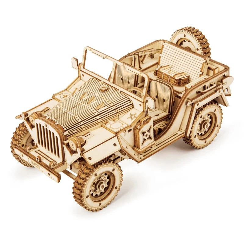 Robotime Rokr 3D Wooden Puzzle Montessori Toys Steam Train, Army Jeep, Heavy Truck Model Building Kits for Kids