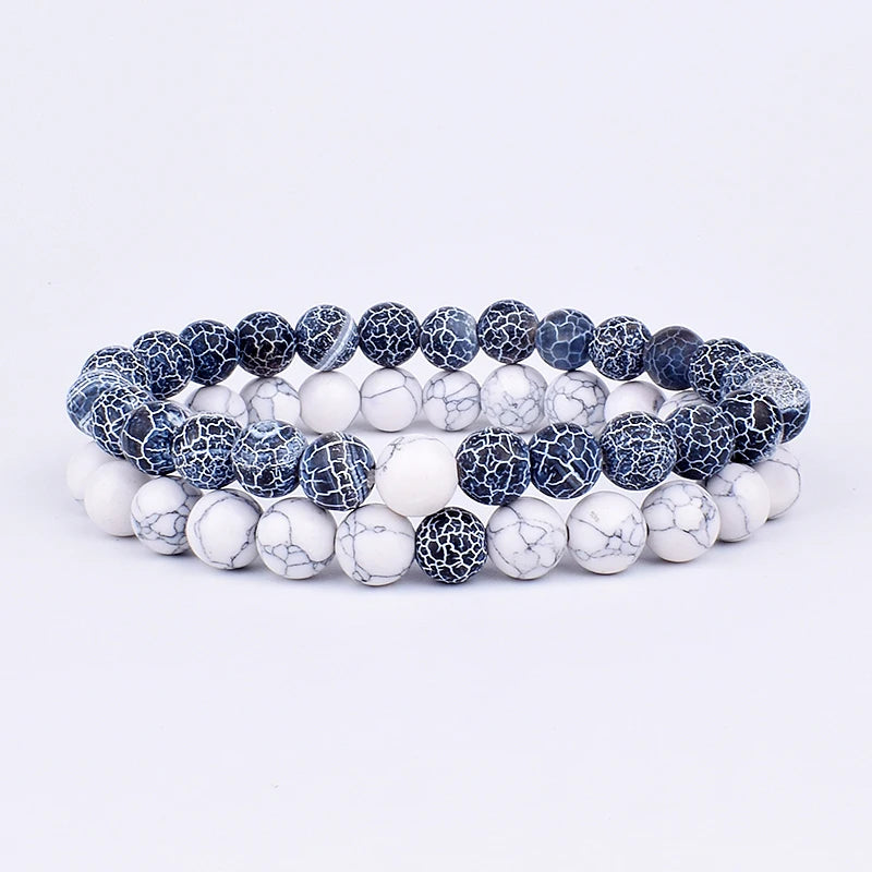 2pcs/set Couples Distance Bracelet Natural Stone Yoga Beaded Bracelets Men Women