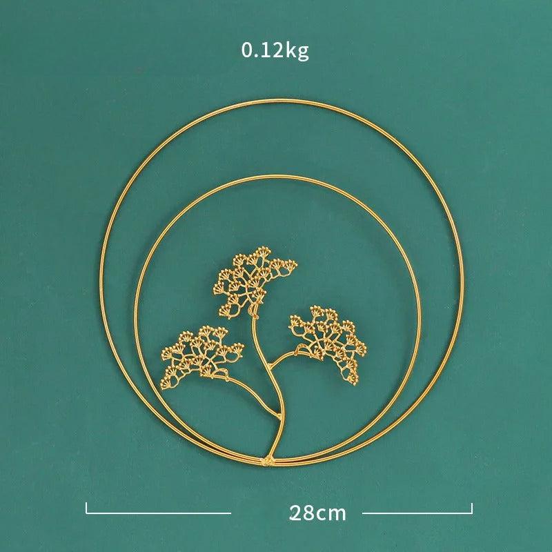 Nordic Style Wall Hanging Decor Ginkgo Leaf Iron Art Round Wall Decoration Pendant Living Room Sofa Background Wall Porch Mural