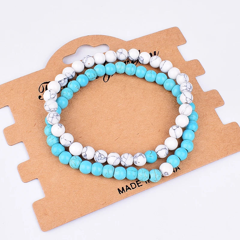 2pcs/set Couples Distance Bracelet Natural Stone Yoga Beaded Bracelets Men Women