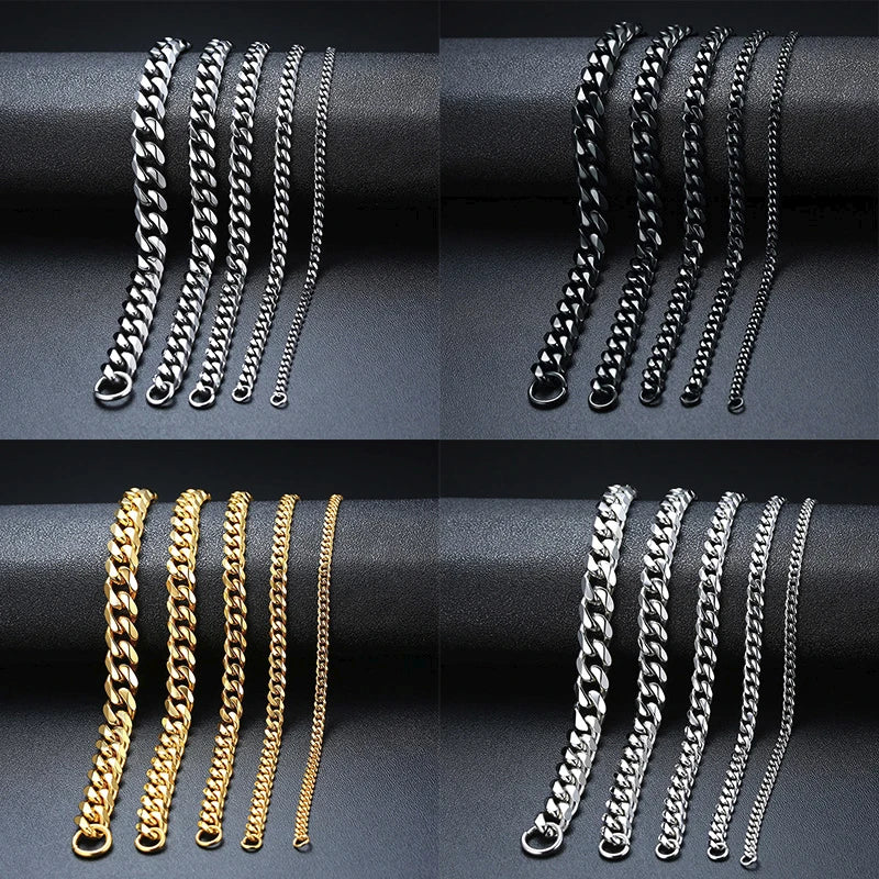 3/5/7/9/11mm Wide Curb Cuban Link Chain Bracelets for Men Women Stainless Steel