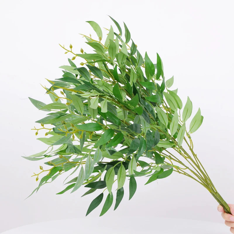 Artificial Willow Bouquet 5 Fork Branches Silk Fake Leaves Plant Jungle Faux DIY