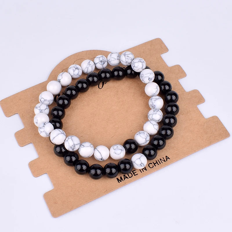 2pcs/set Couples Distance Bracelet Natural Stone Yoga Beaded Bracelets Men Women