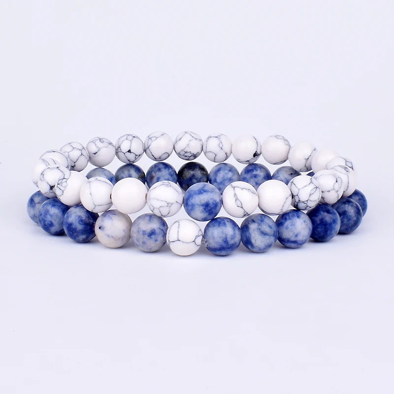 2pcs/set Couples Distance Bracelet Natural Stone Yoga Beaded Bracelets Men Women