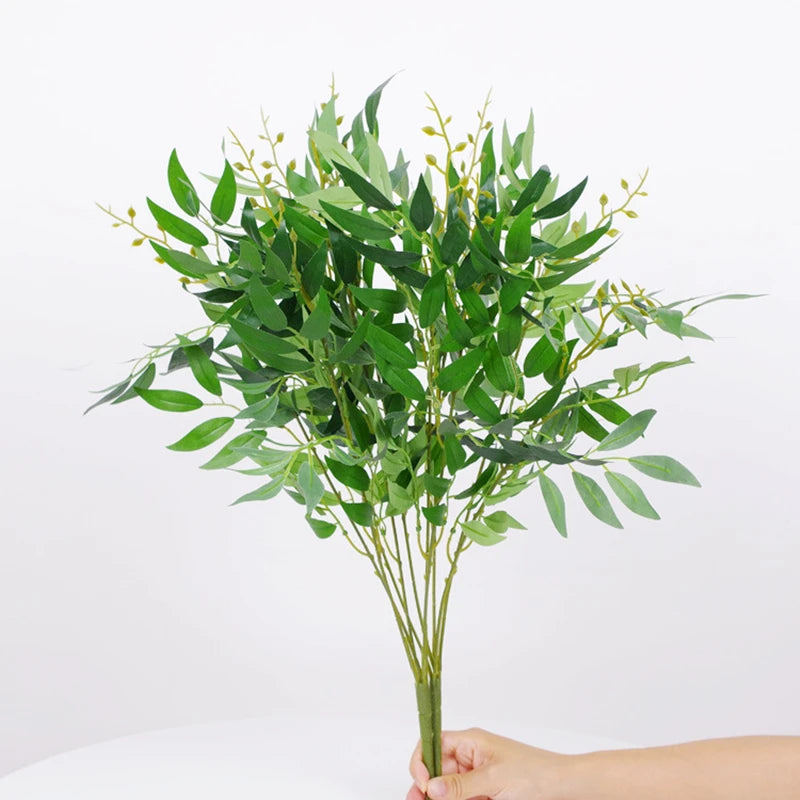 Artificial Willow Bouquet 5 Fork Branches Silk Fake Leaves Plant Jungle Faux DIY