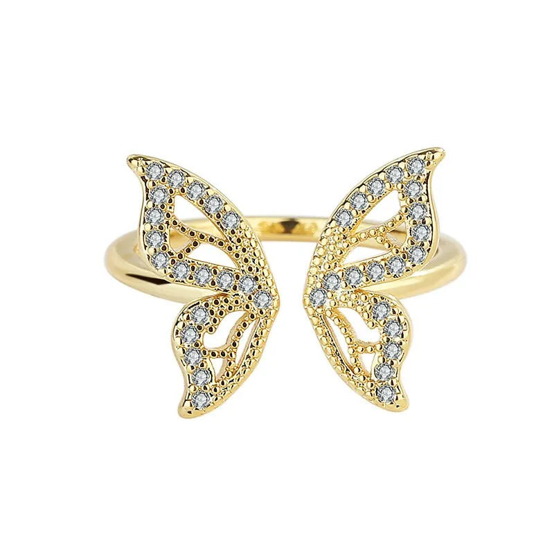 Silver Color Rings For Women Butterfly Gold Plated Opening Handmade