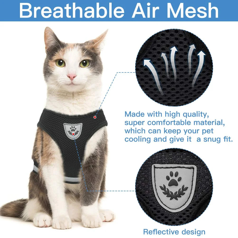 Breathable Cat Harness And Leash Escape Proof Pet Clothes Kitten Puppy Dogs Vest Adjustable Easy Control Reflective Cat Harness