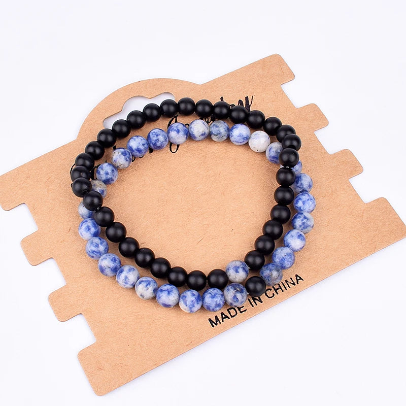 2pcs/set Couples Distance Bracelet Natural Stone Yoga Beaded Bracelets Men Women