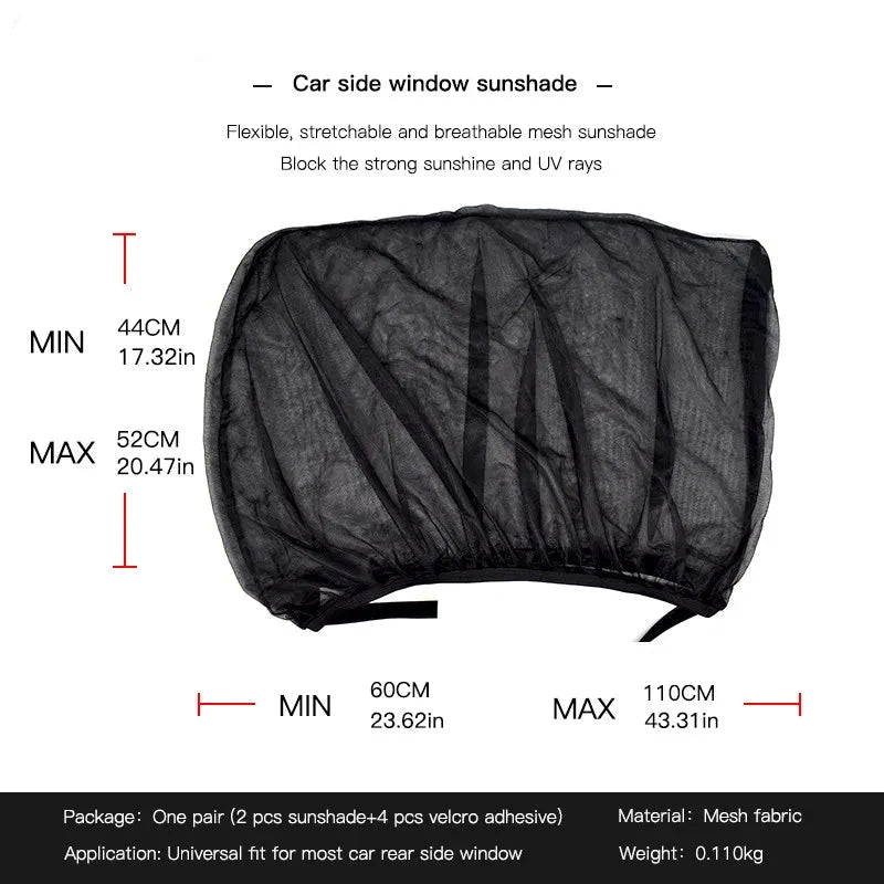 2pcs Car Rear Side Window Sunshade UV Protect Shield Mesh Prevent Mosquito Sunshine Privacy Protection Foldable Curtain