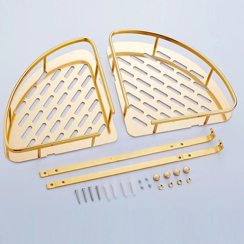 Wall Mounted Gold Color aluminum Bathroom Shower shampoo Shelf  Basket Holder Fashion Double Layer YT-7026