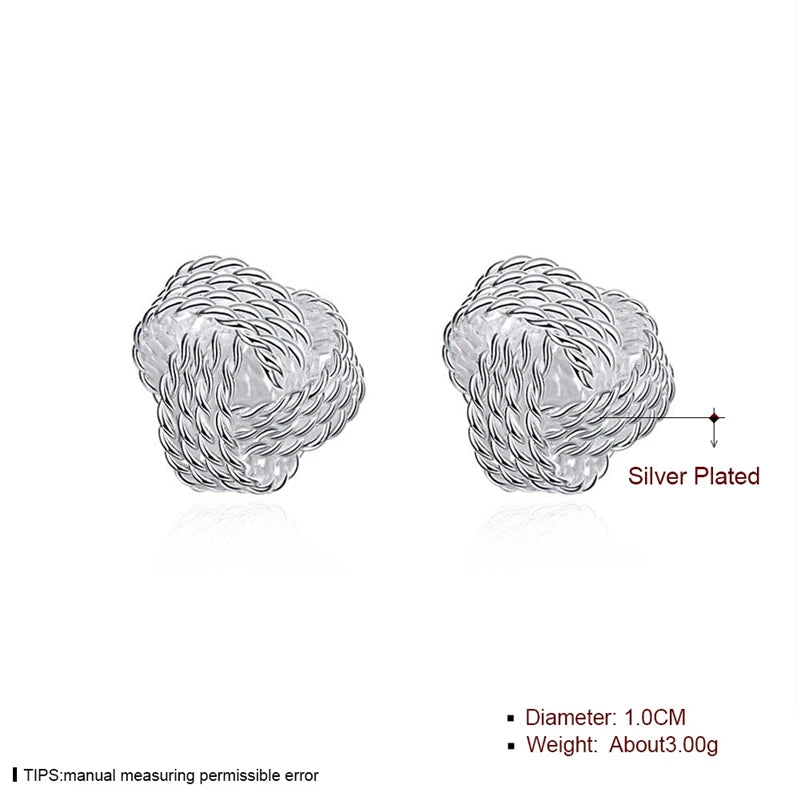 100% Real 925 Sterling Silver Soft Winding Stud Earrings for Women