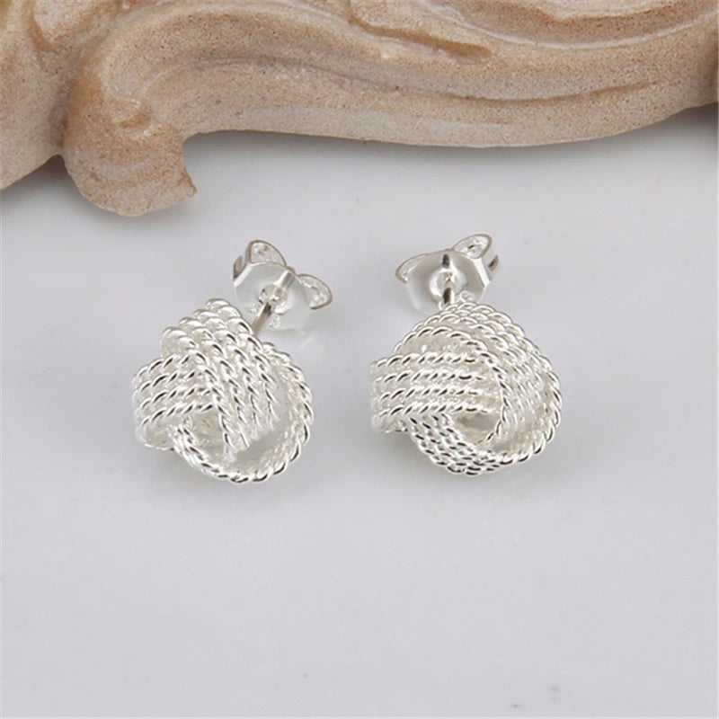 100% Real 925 Sterling Silver Soft Winding Stud Earrings for Women