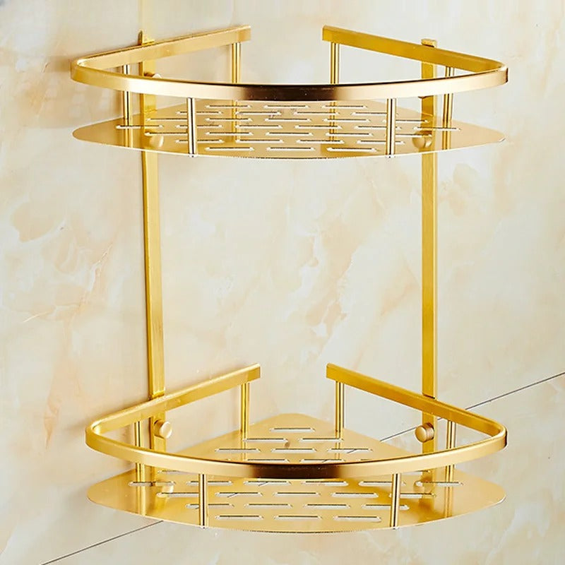 Wall Mounted Gold Color aluminum Bathroom Shower shampoo Shelf  Basket Holder Fashion Double Layer YT-7026