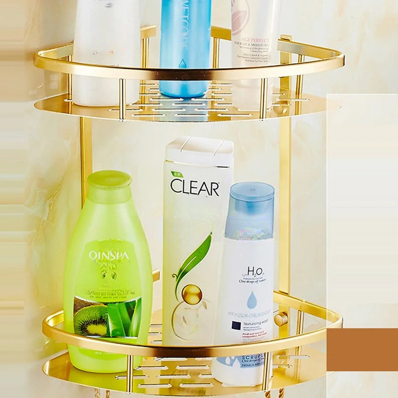 Wall Mounted Gold Color aluminum Bathroom Shower shampoo Shelf  Basket Holder Fashion Double Layer YT-7026