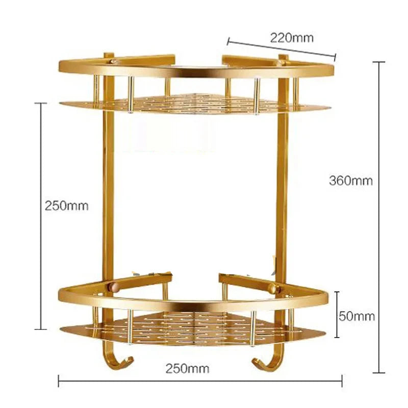 Wall Mounted Gold Color aluminum Bathroom Shower shampoo Shelf  Basket Holder Fashion Double Layer YT-7026