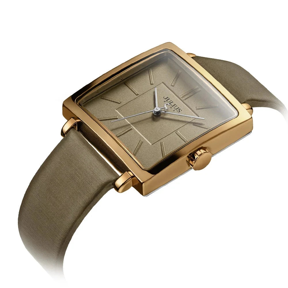 Quartz Watches Women Clock Gold Square Leather Bracelet