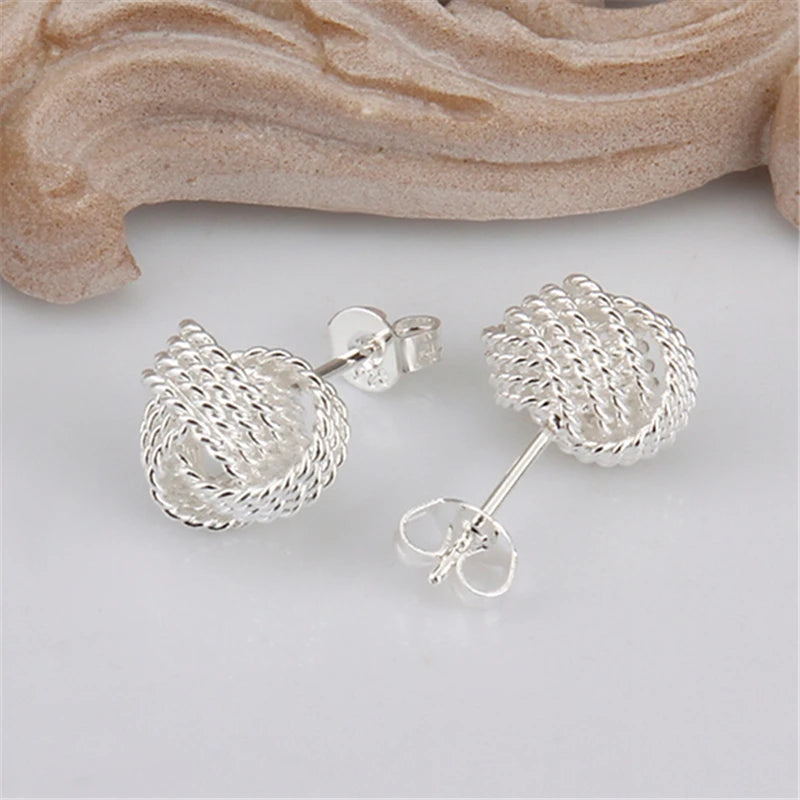 100% Real 925 Sterling Silver Soft Winding Stud Earrings for Women