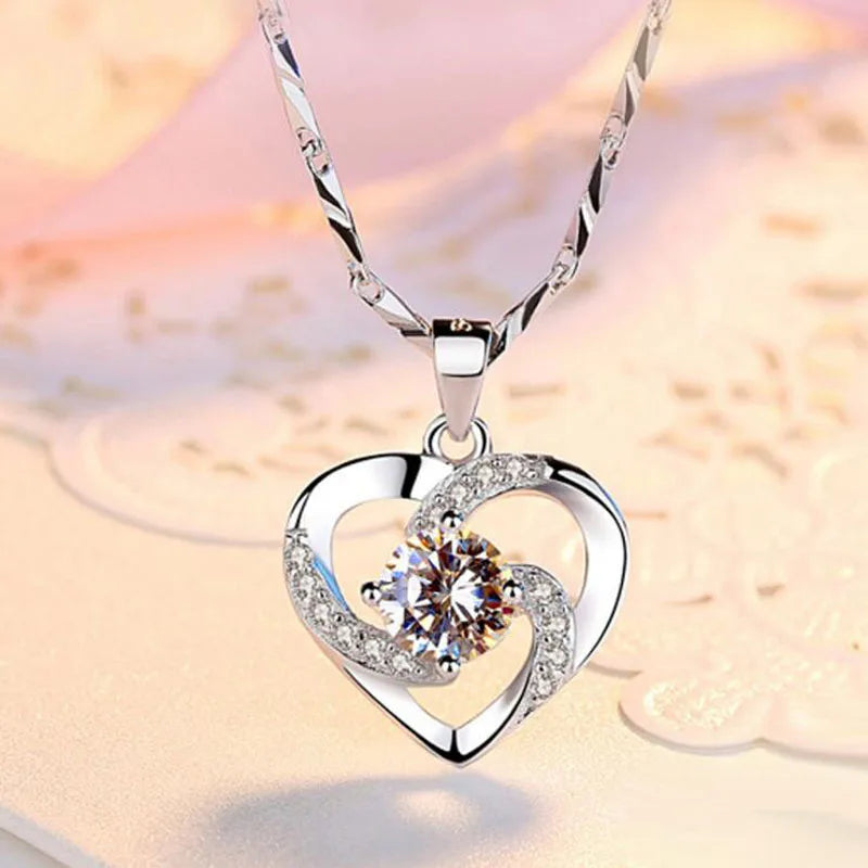 Crystal CZ Heart Pendant Choker Necklace 925 Sterling Silver Chain Necklaces For Women Wedding Jewelry Gifts