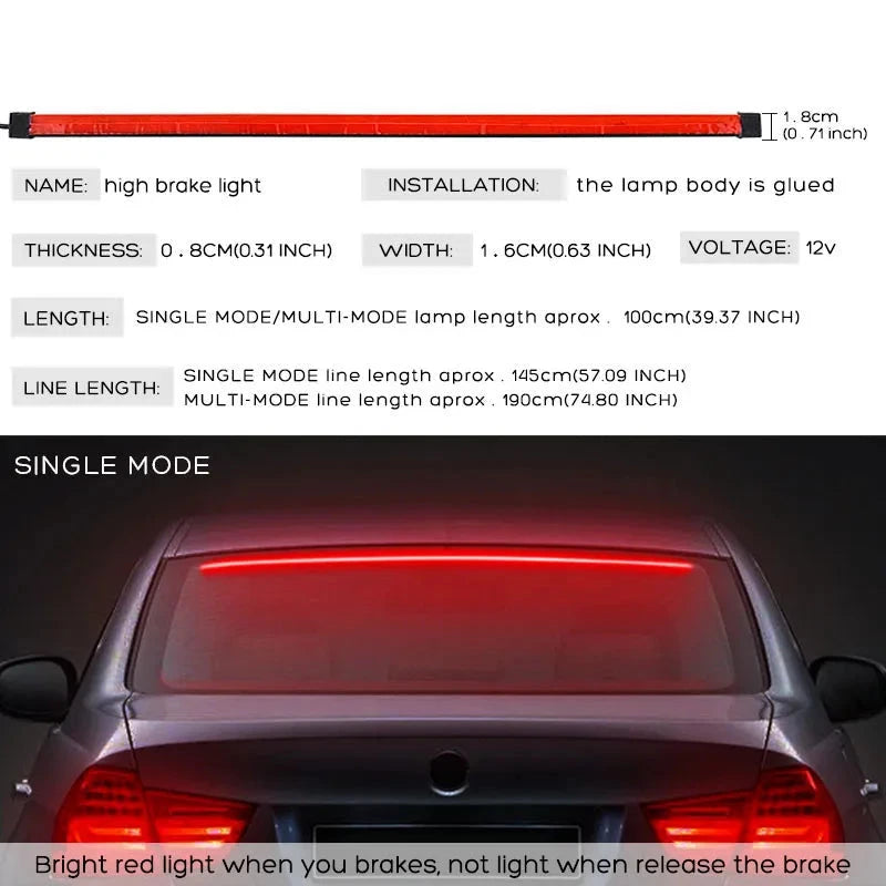 100cm Car Brake Lights Rear Tail Warning Turn Signal Running Lamp Universal Auto 12V Flexible LED Strips