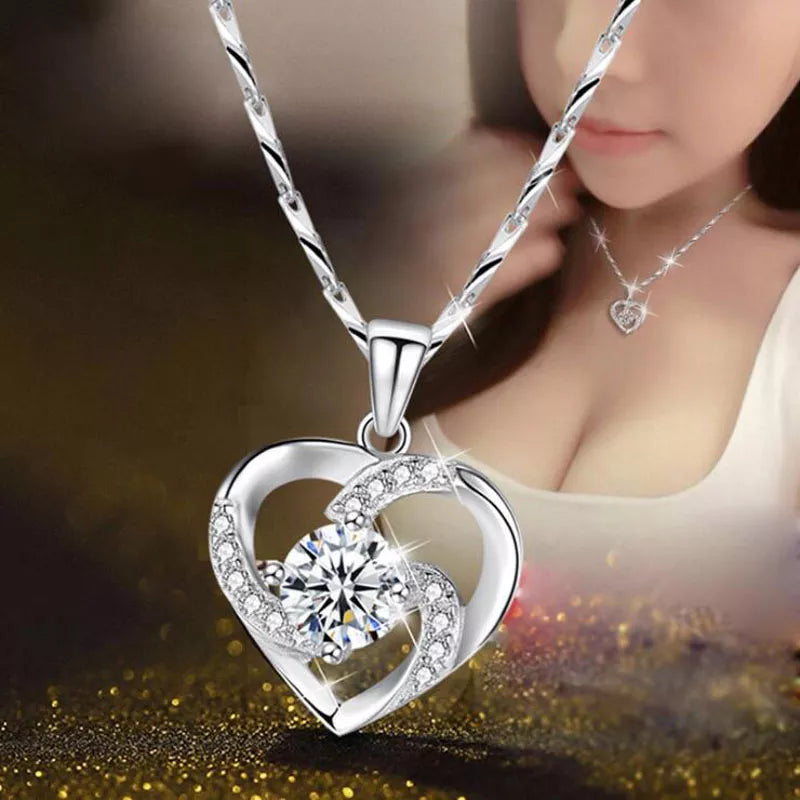 Crystal CZ Heart Pendant Choker Necklace 925 Sterling Silver Chain Necklaces For Women Wedding Jewelry Gifts