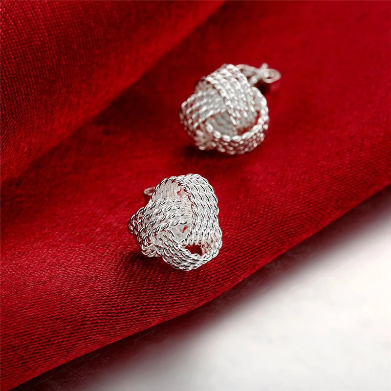 100% Real 925 Sterling Silver Soft Winding Stud Earrings for Women