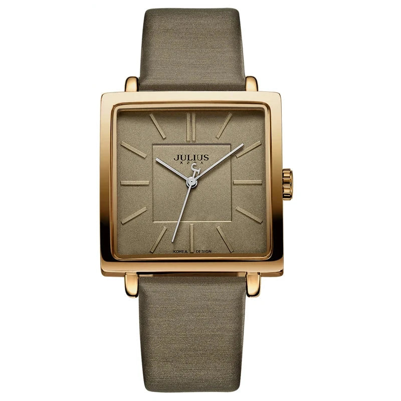 Quartz Watches Women Clock Gold Square Leather Bracelet