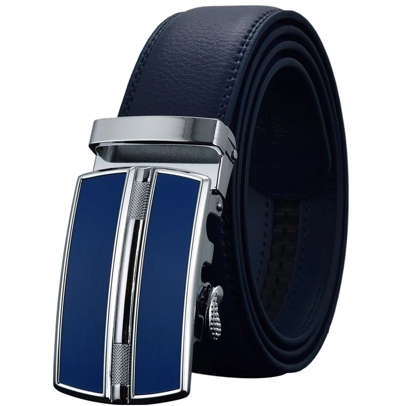 ZPXHYH Famous Brand Belt Men Top Quality Genuine Luxury Leather Belts for Men,Strap Male Metal Automatic Buckle men's belts blue