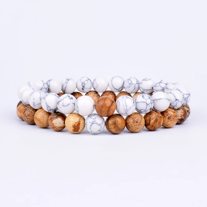 2pcs/set Couples Distance Bracelet Natural Stone Yoga Beaded Bracelets Men Women