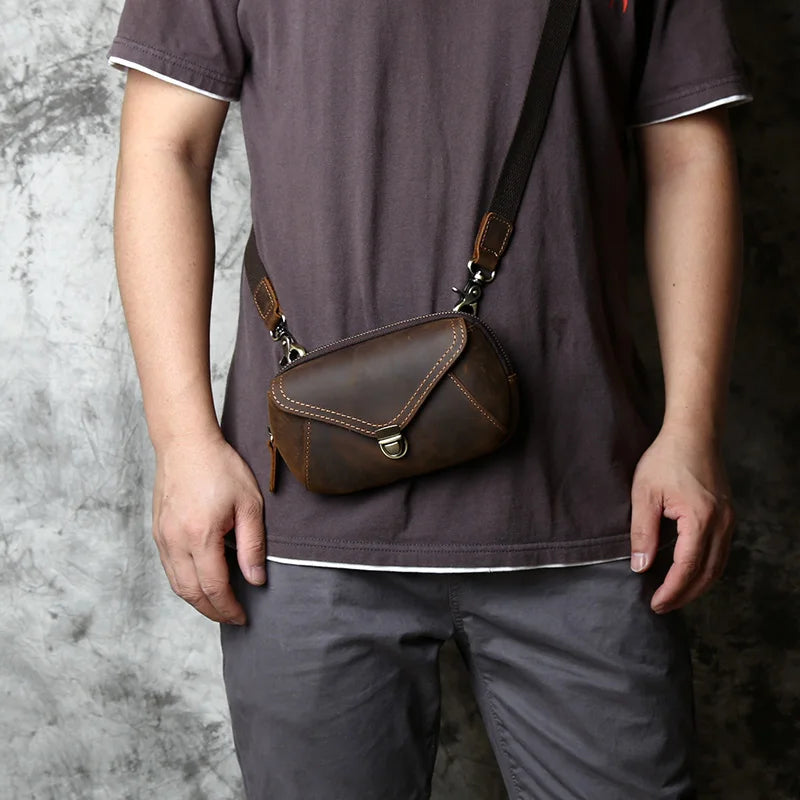 Retro Leather Men's Mobile Phone Bag Leather Waist Bag Cross-body Shoulder Bag