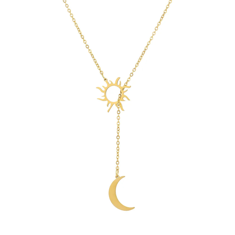 New Stainless Steel Sun Totem And Moon Necklace For Women Fashionable Exquisite Summer Must-Have Party For Friend Jewelry